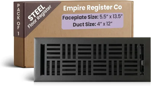 Miniatura 32 de Empire Register Co, Registro de piso de acero - 2x10 pulgadas, diseño Art Nouveau, acabado negro texturizado, rejillas de ventilación de piso