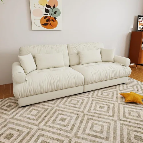 Miniatura 4 de Sofá modular de gran tamaño de 94 pulgadas, sofás seccionales grandes de color beige y blanco para sala de estar, juego de sofá de terciopelo, sofás