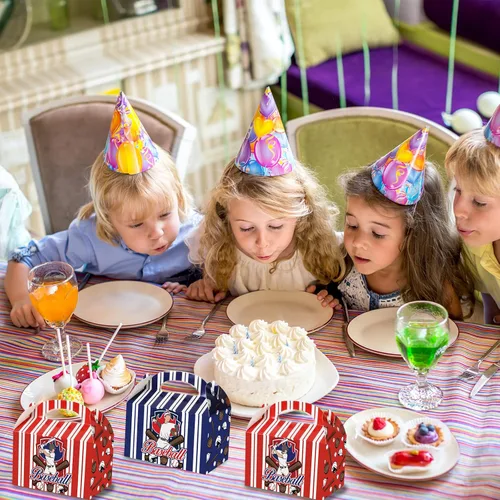 Miniatura 5 de chiazllta Cajas de regalo de fiesta de béisbol, cajas de regalo, galletas de caramelo de béisbol, caja de cartón con asas para niños, suministros