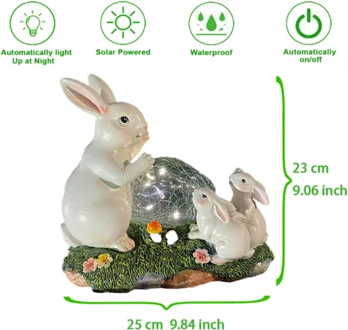 Miniatura 2 de Familia de conejitos con energía solar para exteriores, decoración de luz LED para jardín, adorno de jardín (familia de conejitos en un césped)