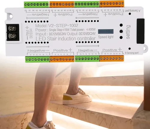 Controlador de luz de escalera LED con sensor de movimiento, controlador de iluminación de escaleras de 32 canales, controlador automático de luz de