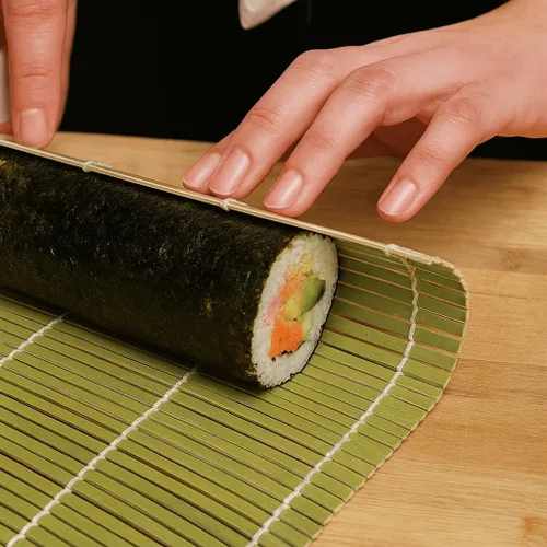 Miniatura 2 de JapanBargain S-3155, Alfombrilla de rodillo de bambú verde para sushi de 9-1/2 pulgadas, cuadrada