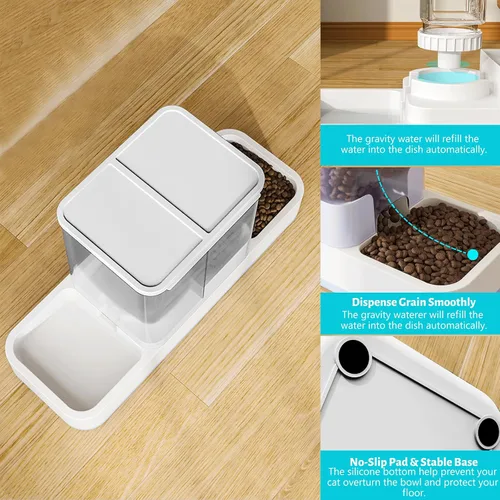 Miniatura 4 de Comedero automático para mascotas pequeñas y dispensador de agua, 2 en 1 por gravedad para gatos, gatos pequeños, medianos y pequeños, juego