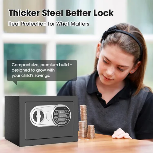 Miniatura 4 de Goldenkey Pequeña caja fuerte para dinero, mini caja de seguridad digital con llaves y código para dinero en efectivo y monedas, caja fuerte