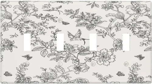 Miniatura 103 de Cubierta decorativa para interruptor de luz, diseño de pájaros y flores florales en blanco y negro, 2 bandas, cubierta decorativa para pared, placa