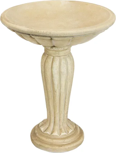 Sunnydaze - Bañera para pájaros de hormigón de 20.25 pulgadas de alto para exteriores, columna griega, pedestal, baño para pájaros con construcción