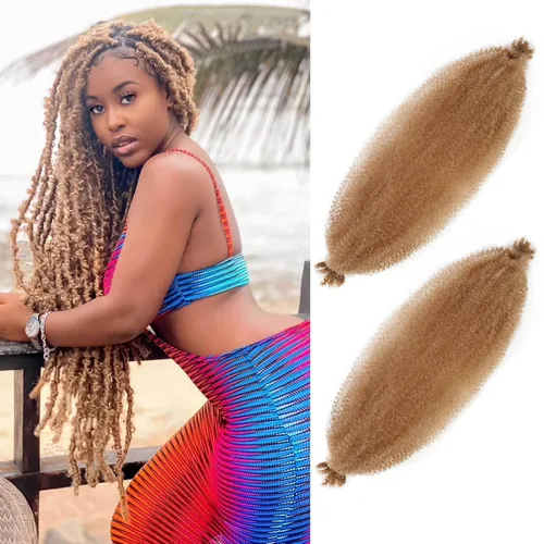 Miniatura 30 de Cabello afro elástico y trenzado de 30 pulgadas 2 paquetes, cabello preesponjado y trenzado elástico pre-estirado para extensiones de cabello suave