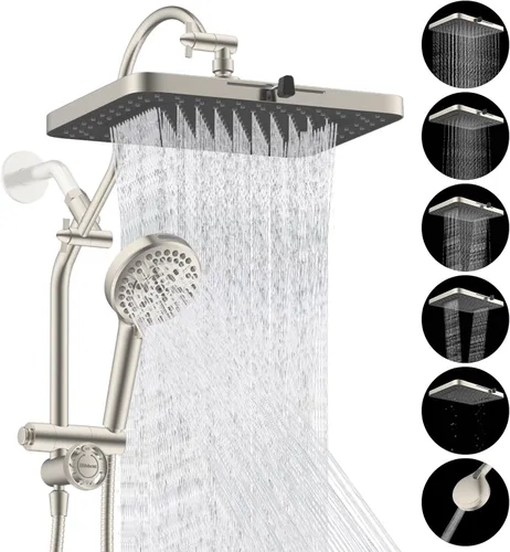 Miniatura 13 de Hibbent Combo de Cabezal de Ducha de Lluvia con Doble Filtro de 5 Chorros, Cabezal de Ducha de Alta Presión de 13'' con Ducha de Mano de 10 Modos