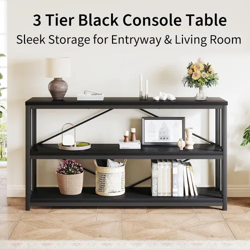 Miniatura 6 de LVB Mesa consola negra, mesa de entrada moderna para pasillo y sala de estar, mesa de sofá industrial detrás del sofá, mesa de entrada de madera