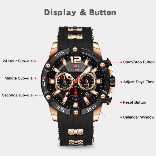 Miniatura 5 de Mini Focus Men Watches Unique Casual Wrist Watches ChronographWaterproofLuminousCalendar24 Hours Silicon Band Fashion Watches for Men