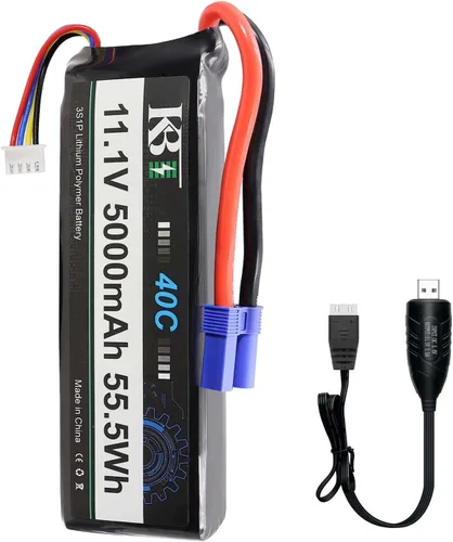 Miniatura 8 de KBT 2S 7.4V LiPo - Batería de alta tasa de descarga, 40C (burst 80C) 5000mAh batería recargable de polímero de litio con enchufe en T para coche RC
