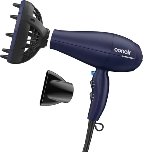 Secador de pelo Infiniti Pro Conair con difusor innovador, mejora rizos y ondas mientras reduce el encrespamiento, azul oscuro | Difusor multicámara