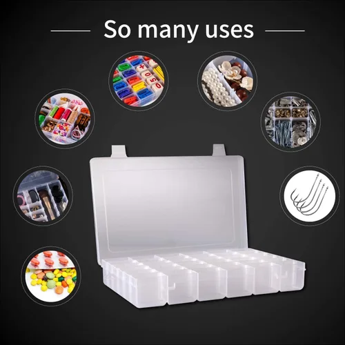 Miniatura 7 de Caja organizadora de plástico con 36 compartimentos, caja de almacenamiento de joyas con divisores ajustables (paquete de 1)
