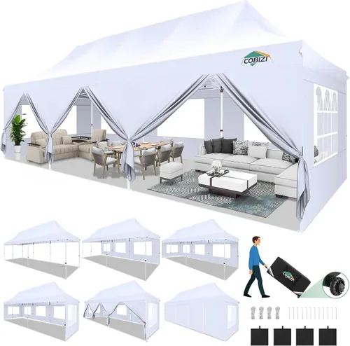 Miniatura 30 de COBIZI Canopy Tienda de campaña desplegable de 10 x 20 pies con 6 paredes laterales, toldo comercial impermeable, glorieta instantánea