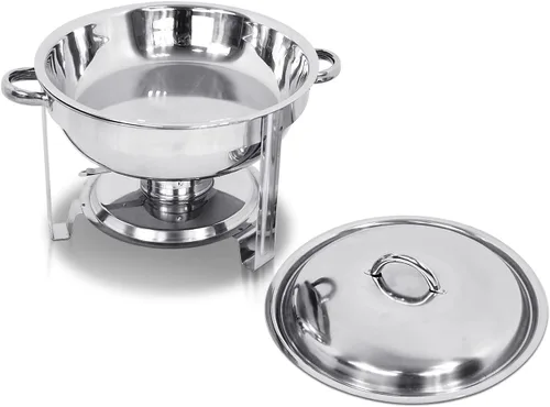 Miniatura 7 de Super Deal - Plato redondo de acero inoxidable de 5 cuartos de galón, para catering, cena y bufé, Plateado