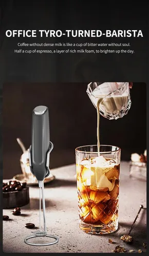 Miniatura 3 de AMZCHEF Espumador de Leche de Mano con Soporte - Espumador Eléctrico de Mano a Batería para Leche, Café, Latte, Capuchino, Matcha, Chocolate