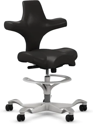 Miniatura 15 de HAG Capisco Silla de escritorio estándar ajustable, marco negro, asiento negro de vinilo ónix