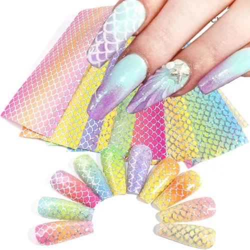 Miniatura 27 de Calcomanías holográficas de transferencia de uñas, hojas de esmalte de uñas de corazón de amor, láminas de transferencia de papel estrellado