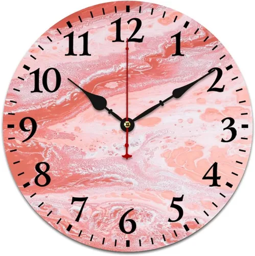 Miniatura 11 de Relojes de pared de madera de 12 pulgadas con piedra de mármol blanco, relojes de pared para interiores, sin tictac, dibujo de números arábigos
