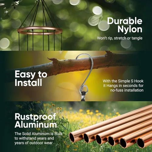 Miniatura 7 de Nature's Melody Aureole Tunes Wind Chimes – Campanilla de viento para exteriores con 6 tubos afinados a escala pentatónica de Do, aluminio 100% Oro