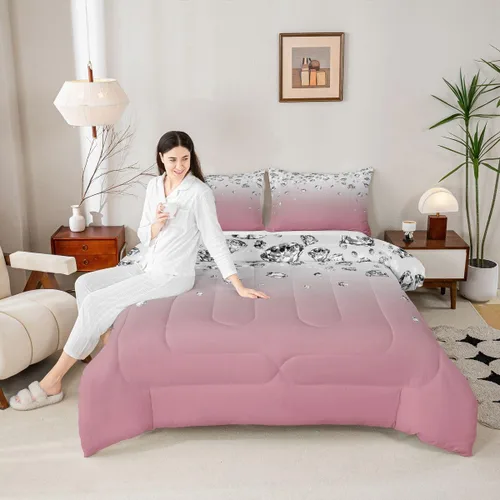 Miniatura 2 de Erosebridal Juego de edredón de color degradado morado, juego de ropa de cama de tamaño individual, moderno, abstracto, para adultos, mujeres