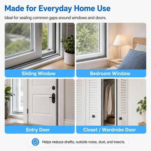 Miniatura 5 de Burlete de cepillo para puerta, autoadhesivo, para puertas correderas y ventanas, tapón de fieltro para corrientes de aire, sello de ventana a
