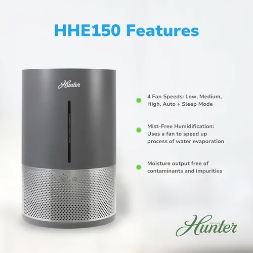 Miniatura 3 de HHE150 Hunter Aspire 4.8L Humidificador evaporativo con filtro PermaWick (4.8L) – Elimina contaminantes y polvo blanco para limpiar la niebla