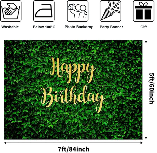 Miniatura 2 de Avezano Telón de fondo de feliz cumpleaños de hojas verdes para safari en la selva, decoración de fiesta de cumpleaños, naturaleza, hierba verde
