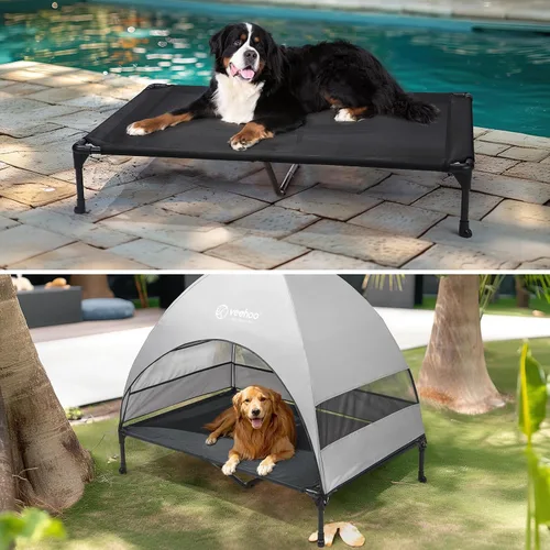 Miniatura 6 de Veehoo CWC2411 - Cama elevada de enfriamiento para perros con toldo y sombra extraíble, patas antideslizantes, cuna elevada para perros grandes