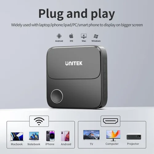 Miniatura 3 de Unitek Adaptador de dongle de pantalla inalámbrica Hdmi - Receptor de duplicación de pantalla 5G, dispositivo de transmisión de TV, adaptador