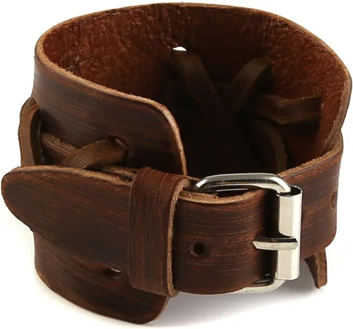 Miniatura 3 de HZMAN Pulseras de cuero marrón Pulsera de cuero para hombre Pulsera ajustable Pulsera de regalo de joyería