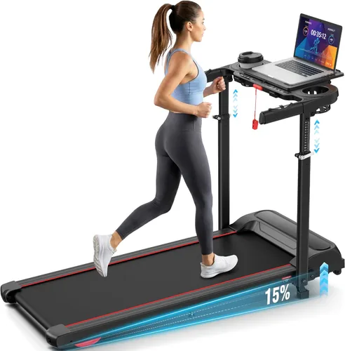 Miniatura 9 de Treadmill with Desk Workstation & Adjustable Height, 450 lbs Weight Capacity, Folding Incline Treadmill with Handle Bar, Portable Ultra-Quiet 3.5HP