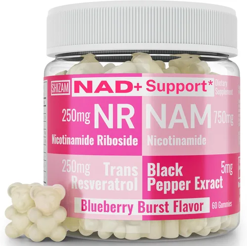 SHIZAM Nicotinamida Riboside NR NAM Resveratrol Gomitas, 1000 mg NAD+NAD + Plus Nrf2 Activador Booster w Pure Niacinamida Vitaminas B3 Cápsulas