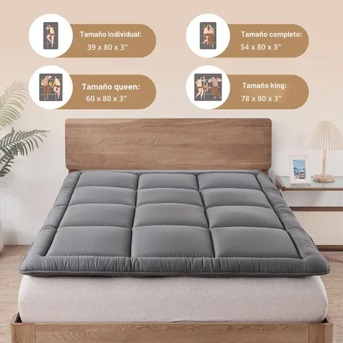 Miniatura 6 de WhatsBedding Colchón de Suelo Japonés Colchón Futon de 3" Gris Tapete Tatami Relleno de Espuma Viscoelástica Triturada Almohadilla para Dormir