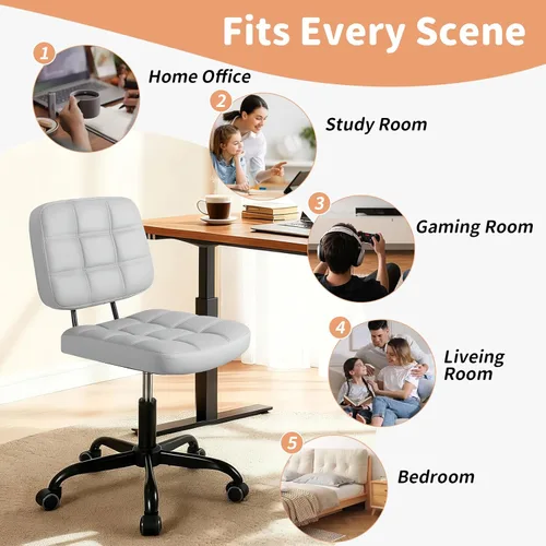 Miniatura 3 de Silla de escritorio de oficina en casa sin brazos – Pequeñas sillas giratorias de escritorio de oficina con ruedas – Silla de computadora ajustable