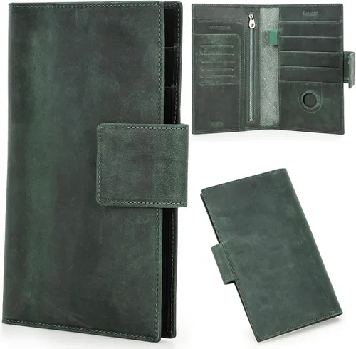 Miniatura 15 de Funda de cuero de grano superior para pasaporte de viaje para hombre y mujer, hecha a mano para 4 pasaportes y múltiples tarjetas, bloqueo RFID