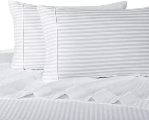 Miniatura 2 de Juego de ropa de cama Sheetsnthings de 4 piezas, 100% algodón de 300 hilos, diseño de rayas