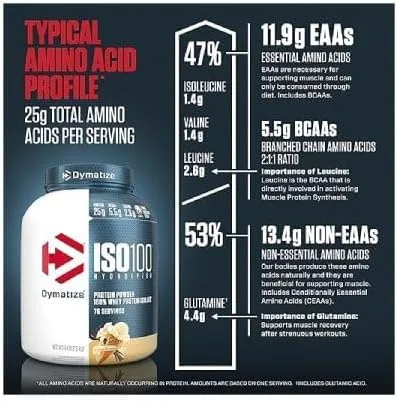 Miniatura 2 de Dymatize Polvo de proteína de suero ISO 100 con 25g de aislado de suero 100% hidrolizado, sabor vainilla, 5 libras, el paquete puede variar