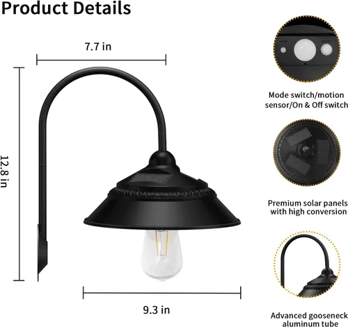 Miniatura 5 de Luz solar para granero, luz solar de pared para exteriores con 3 modos de iluminación y sensor de movimiento, luz impermeable estilo granja
