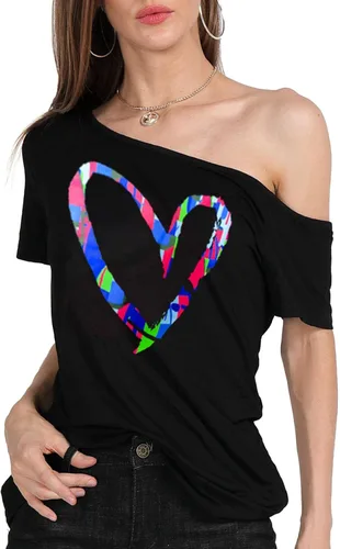 Miniatura 6 de MAGICMK - Camiseta casual para mujer, con estampado de labios y hombro descubierto, talla extragrande