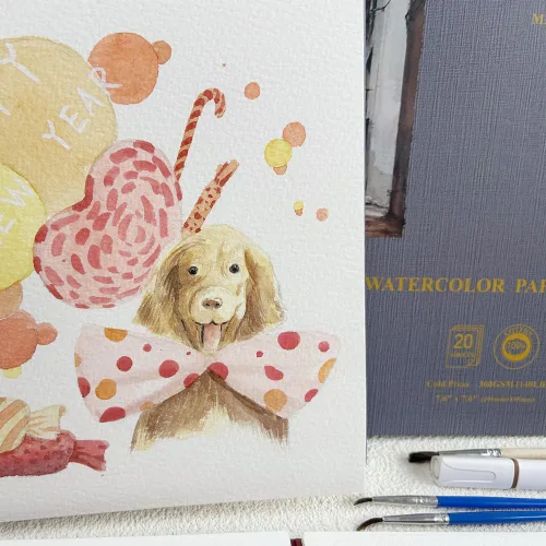 Miniatura 5 de MAIMOUFIN Cuaderno de acuarela, papel de acuarela 100% algodón, 19.3 cm x 19.3 cm, 20 hojas (140 lb/300 g/m²) prensado en frío, cuaderno de bocetos