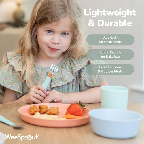 Miniatura 6 de WeeSprout Platos de bambú con tapas de silicona, juego de 4, vajilla de tamaño infantil, cereales, sobras y aperitivos, vajilla de melamina apta