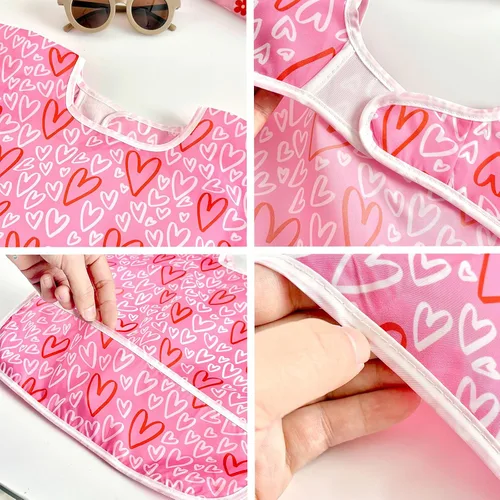 Miniatura 6 de PandaEar Paquete de 5 baberos de manga larga para bebé, babero impermeable de manga completa para bebés de 6 a 36 meses Rosa