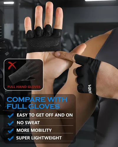 Miniatura 6 de Guantes de levantamiento de pesas, guantes cortos de micro entrenamiento para hombres y mujeres, almohadillas de agarre con protección completa