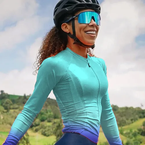 Miniatura 7 de Wulibike Maillot de ciclismo para mujer, manga larga, con bolsillos