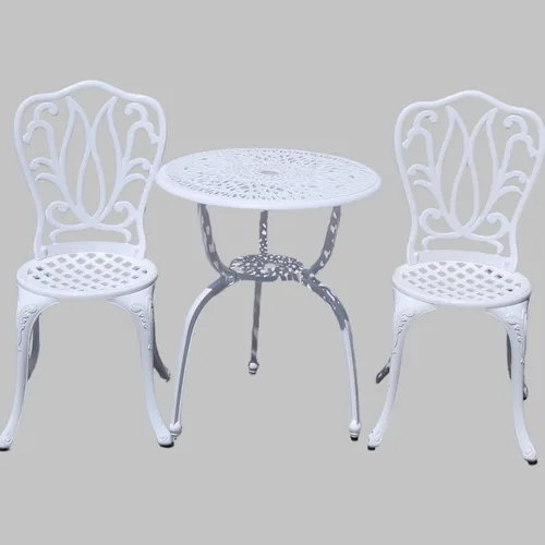 Miniatura 4 de KAILI Juego de 3 muebles de patio de aluminio fundido para patio, jardín al aire libre, mesas y sillas a prueba de óxido, juego de bisrto blanco