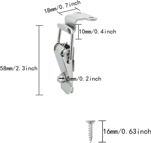 Miniatura 2 de 4PCS 2.283 in 90 grados de ángulo recto de acero inoxidable caja de herramientas capó pestillos de resorte cargado gatillo cierre cierre hebilla