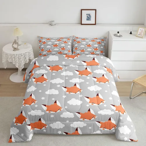 Miniatura 2 de Erosebridal Edredón de zorro para niños, tamaño individual, juego de ropa de cama de zorro de dibujos animados para niños y niñas, decoración