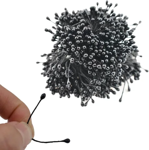 Miniatura 28 de HAHIYO 1000 piezas de 0.039 in negro perla doble cabeza flor Pistilo para hacer flores, decoración de álbumes de recortes, mini hecho a mano