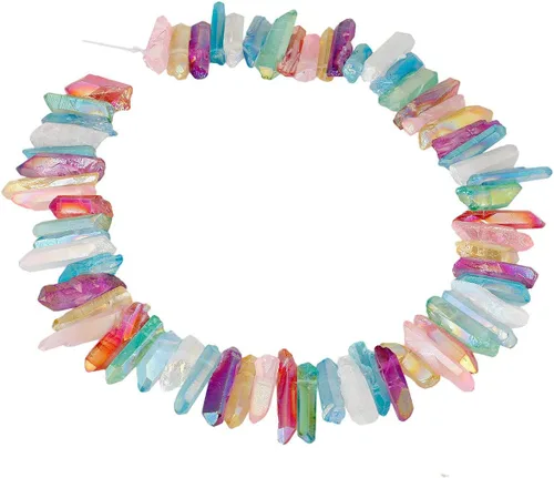 Miniatura 12 de SUNYIK Angel Aura Cuarzo con Revestimiento de Titanio Puntas de Cristal Palos Rugosos de Cuarzo Picos Cuentas de Punta Hebra de 15 Pulgadas Perforada